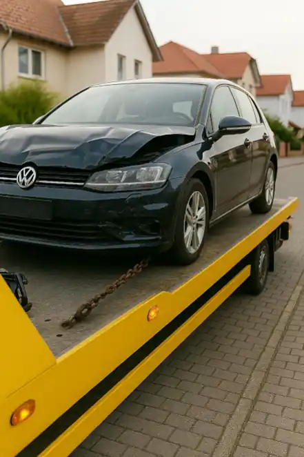 Ein defektes Auto wird von einem Abschleppdienst zum Autoankauf in Bremen gebracht.